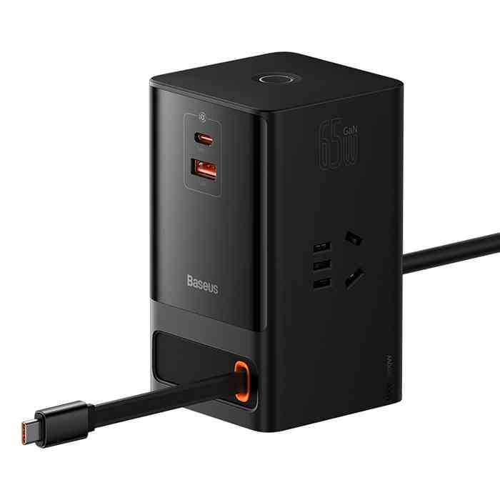 Baseus Gan5 Pro 65w Power Combo Digital Power Strip  3AC 1U 1C Retractable-C